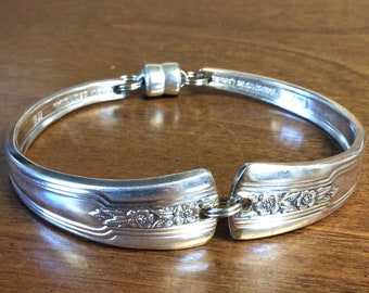 Louisiane- Upcycled Art Deco Floral Silverware Bracelet SIZE M