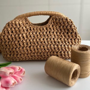 Handmade Raffia Handbag – Natural Fiber Crochet Clutch with Lining, Boho Summer Bag, Gift Idea
