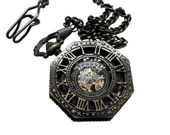 Reloj de bolsillo mecánico artesanal con motivos romanos