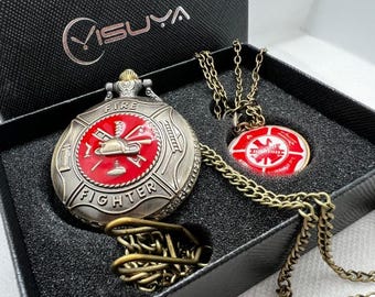 Firefighter-Themed Pocket Watch in Gift Box