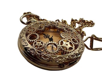 Reloj de bolsillo vintage de cuarzo chapado en oro