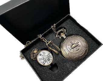 Firefighter-Themed Pocket Watch Gift Set