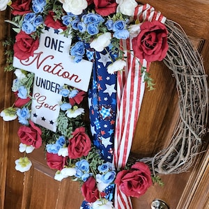 Handmade Grapevine Peony Wreath: Patriotic Floral Centerpiece