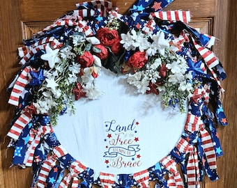Handmade Patriotic Rag Wreath: Rustic Shabby Chic Decor