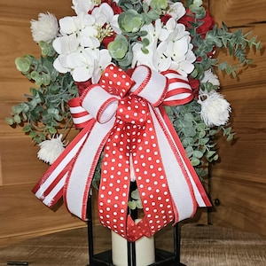 Rustic Lantern Centerpiece with Floral & Greenery Swag, Lantern Topper Bow, Summer Fall Wedding Table Decor, Lantern Ornament Decoration