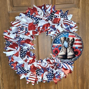 Patriotic Ribbon Wreath: 4th of July, Memorial Day Decor
