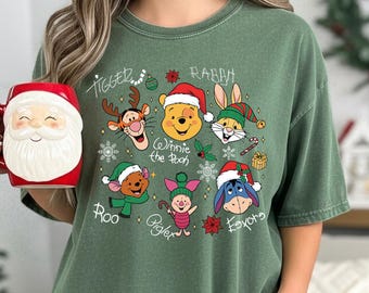 Comfort Colors® Winnie The Pooh Christmas Tree Sweatshirt, Pooh Christmas Sweatshirt, Holiday Sweater, Winter Crewneck Shirt, Christmas Gift