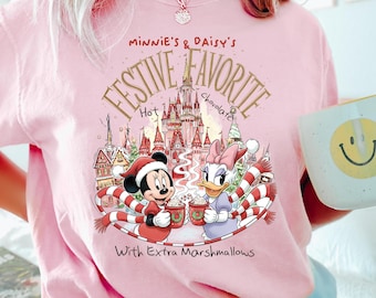Minnie and Daisy Festive Favorite Hot Chocolate Shirt, Retro Disney Besties Very Merry Christmas Sweatshirt, Disneyland Girls Trip Xmas Tee