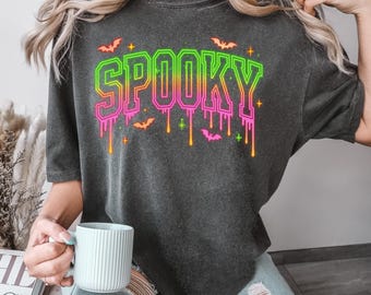 Spooky Halloween Neon Shirt, Neon Dripping Letters T-Shirt, Trendy Spooky Season Shirt, Retro Halloween  Shirt, Cute Spooky Season Shirt