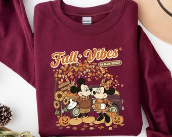 Retro Disney Mickey and Minnie Fall Vibes on Main Street Shirt, Fall Pumpkin Disney Thanksgiving Shirt, Disneyland Spice Season Autumn Shirt