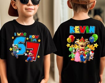 Mario I Was 6 Now I'm 7 Birthday Shirt, Custom Mario Friends Boy Girl, 6 Turning 7, Universal Orlando Birthday Gift, Mario Bros Party Kids