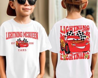 Two Sided Lightning Mcqueen Shirt, Disney Cars, Pixar Cars, Cars Family Vacation 2026 Tee, Kid Youth Toddler Gift, Flag Racing 95 Sweatshirt