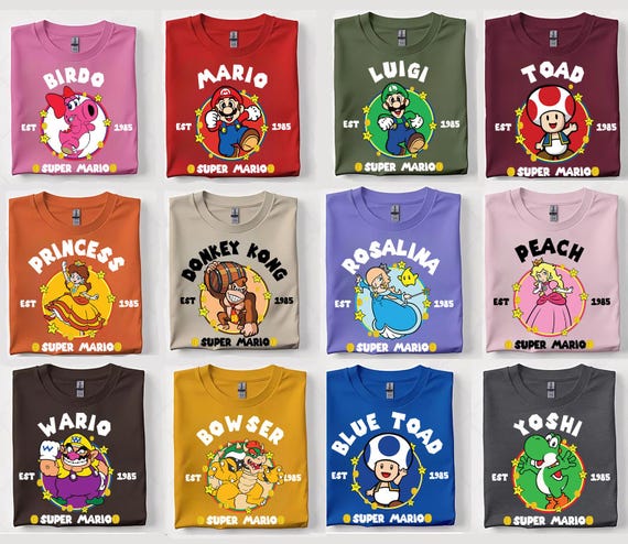 All Characters Super Mario Retro Shirt, Mario Water color Nintendo World Family Group Shirt, Super Mario Birthday Trip Gifts, Epic universe