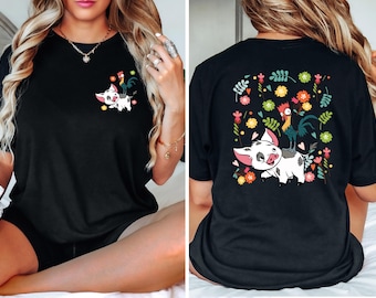 Pua And Hei Hei Floral Shirt, Disney Pua Shirt, Disney Floral Moana Shirt, Retro 70s Pua And Hei Hei Floral Shirt, Disney Moana 2 Side Shirt