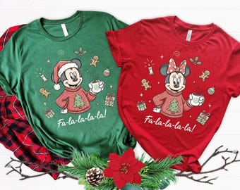 Disney Christmas Couple Shirts, Fa La La La La Mickey And Minnie Christmas Shirt, Matching Disney Christmas Shirt, Christmas Party T-Shirt