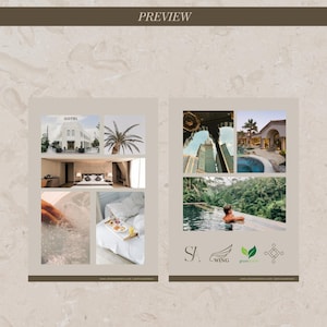 May include: A promotional layout with the word "PREVIEW" at the top. The layout features images of a hotel, a palm tree, a bedroom, a person in a pool, and a tray of food. Logos and website addresses are at the bottom.