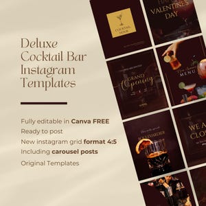 Elegante Cocktailbar Instagram Vorlagen | Canva Kostenlos Bearbeitbar | Modernes Social Media Design Set | Hochformat (1080x1350)