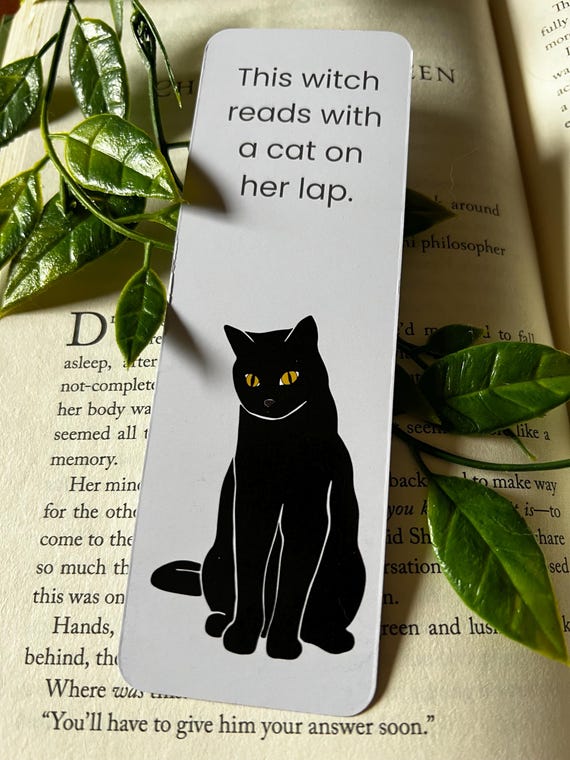 Witch Reading Cat Bookmark: Whimsical Book Lover Gift