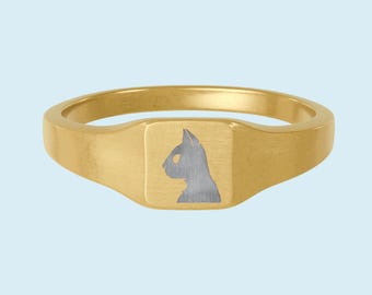 Schwarze Katze Cameo Siegelring | Quadrat Siegelring aus Edelstahl