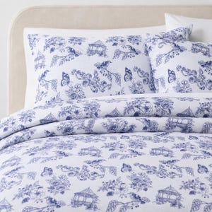 Blauw katoenen beddengoed met bloemenprint | Vintage botanisch patroon