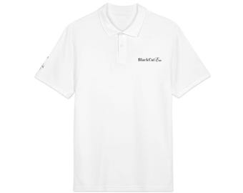 Black Cat Girl Embroidery Polo Shirt | Relaxed Cat Graphic Pique Polo