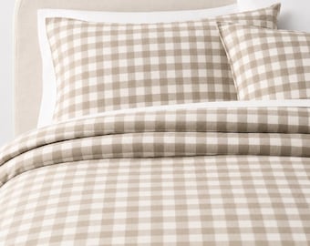 Conjunto de cama de algodão xadrez vichy, capa de edredom e fronhas | Dorm Preppy