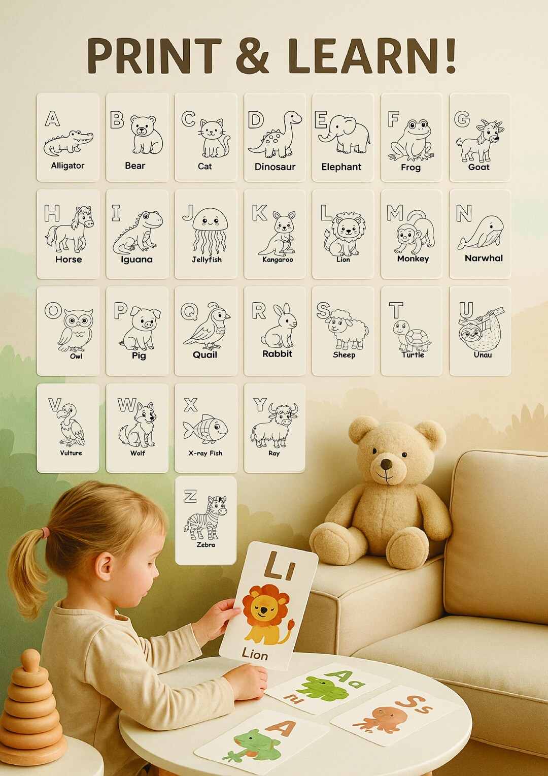 Animal Alphabet Flashcards and Activity Bundle Printable ABC Cards ...
