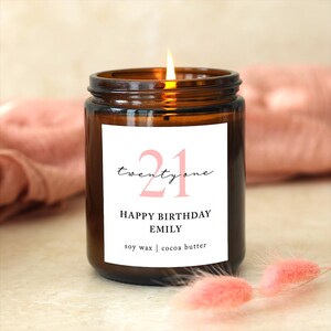 Vela de cera de soja personalizada para el 21.º cumpleaños