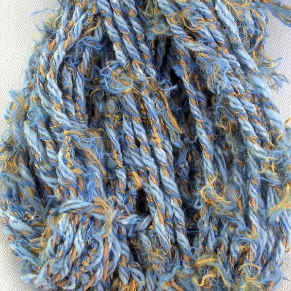 Artful Yarns Ballet Novelty Yarn, Soft Light Blue and Gold Nylon, Acrylic and Cotton Blend, Textured Spring/Summer Yarn