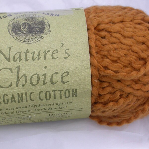 Organic Cotton Yarn, Lion Brand Nature's Choice, 1 skein Spice Brown, Rust, Neutral Aran weight, vegan