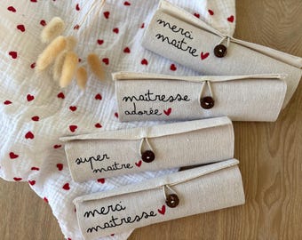 Cadeau maîtresse, cadeau maître, cadeau fin d'année, trousse, set d'écriture, cadeau personnalisé maîtresse, cadeau personnalisé maître