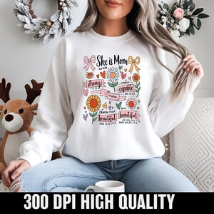 She is Mom Coquette Png, Christian Mama Png, Boho Floral Mama Png, Mom Png, Mother’s Day Gift Png, Gift For Mama Png, Bible Verses Png