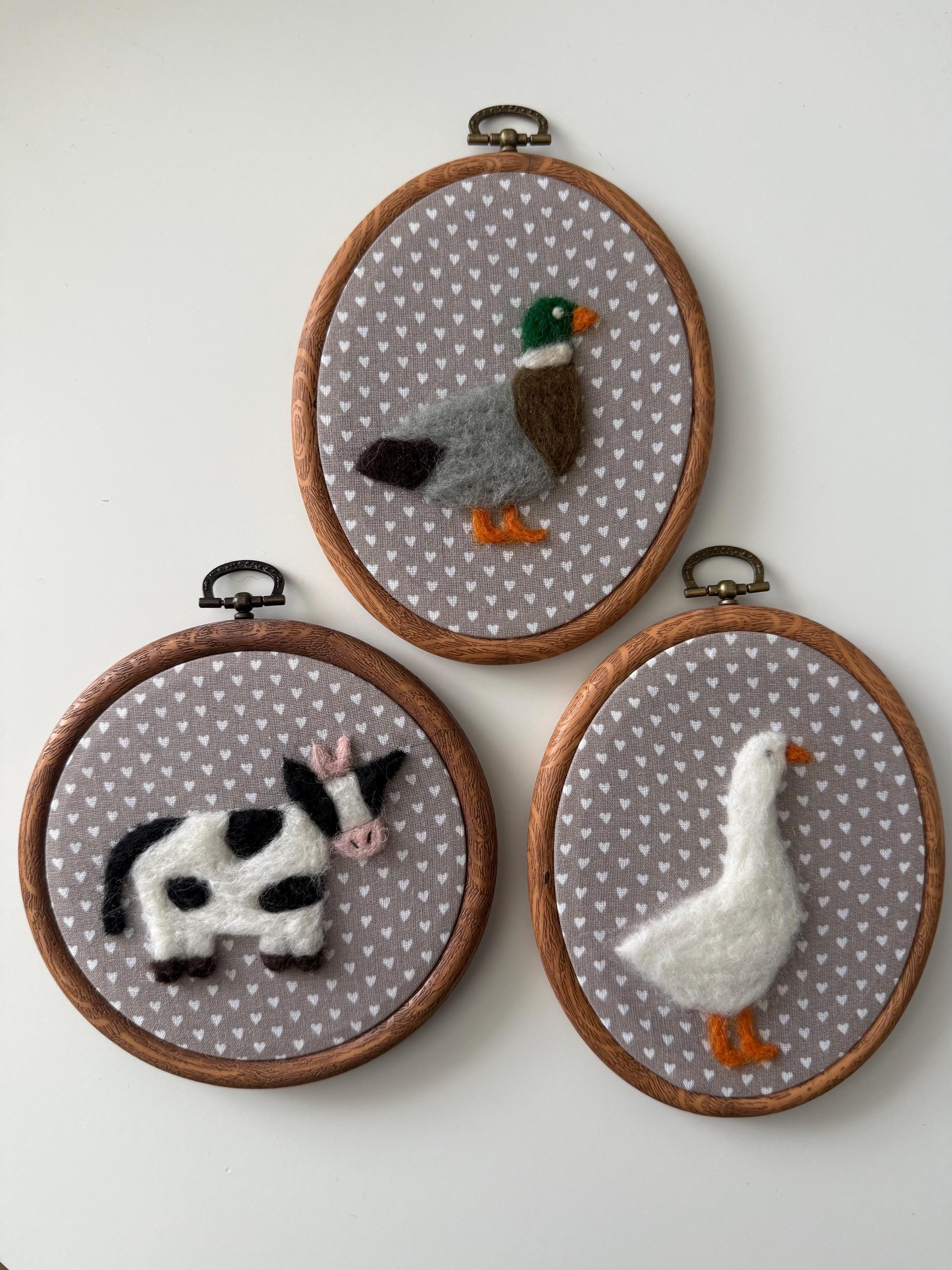 Needle Felted Farm Animal Nursery Decor: Handmade Embroidery Hoop Art ...