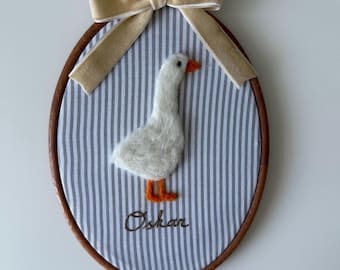Hand Felted Goose Wall Decor: Vintage Nursery Hoop Art