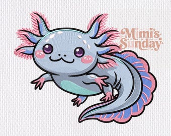 Cute Axolotl Embroidery Design | Kawaii Water Animal | Machine Embroidery File