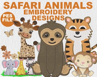 Diseños de bordado de animales de safari, archivos para bordado a máquina, descarga instantánea