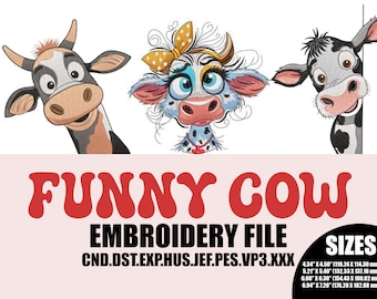 Funny Peeking Sarcastic Cow Embroidery Designs Bundle