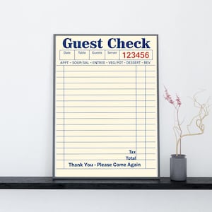 Blank Guest Check Poster, Trendy Wall Art, , Apartment Wall Decor, Guest Check Wall Art, Aesthetic Preppy Prints Blank Gift Wall Art Digital