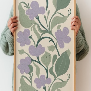 Muted Blue-Purple Boho Abstract Flower Print, Botanical Vintage Art Print, Terracotta Print, Flower Market Poster, Vintage Flower Wall Art