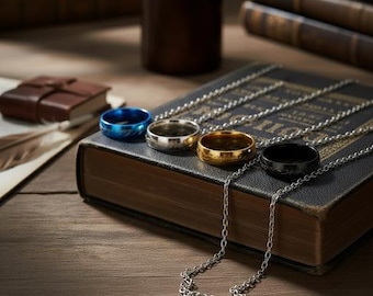 Elvish Script Ring with Chain: Fantasy Movie Jewelry