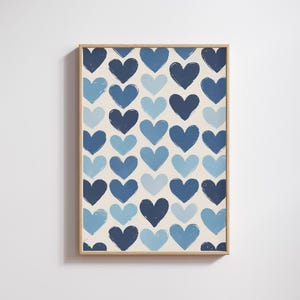 blue heart grafitti art dorm room decor, preppy wall art cute print bedroom wall decor, blue prints wall art trendy college apartment decor