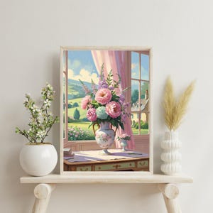Grandmillennial Floral Art Print Set – Pastel Bouquet Wall Decor, Vintage Cottagecore Printable Art, Antique Vase Painting, Shabby Chic