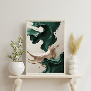 Sage Green Mid-Century Modern Art Print: Japandi Abstract Wall Decor (Digital Download