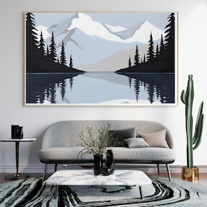 Minimalistische Berglandschaft - Pastell Gouache Digitaldruck - Instant Artwork für ein modernes Zuhause