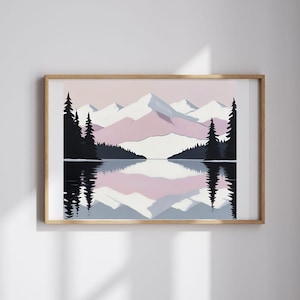 Minimalist Mountain Landscape - Pastel Gouache Digital Print - Instant Artwork for Modern Home Decor