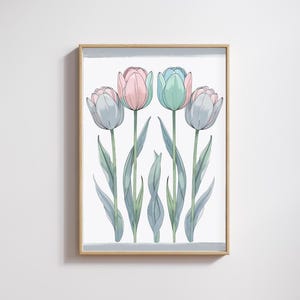 Tulip Floral Wall Art | Modern Southern Botanical Print | Grandmillennial Digital Download | Elegant Preppy Chinoiserie Decor