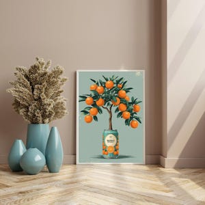 Orange Tree and San Pellegrino Bold Funky Vibrant Quirky Poster Wall Art Home Decor Illustrated Gardener Printable
