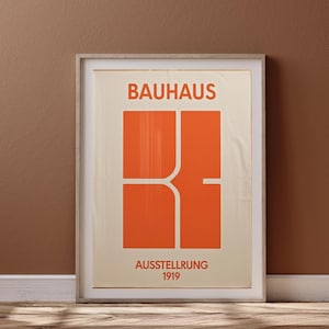 Bauhaus Printable Wall Art, Mid Century Modern Print, Orange Minimalist Art Print, Retro Bauhaus Poster, Geometric Exhibition Poster Digital