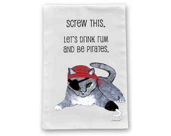 Pirate Cat Flour Sack Dish Towel