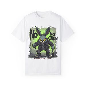 Shirt psycho Bunny, grappige cartoon konijn T-shirt, No Carrots Only Chaos, uniseks grafisch T-shirt, Halloween-kostuum, gamercadeau, edgy kleding